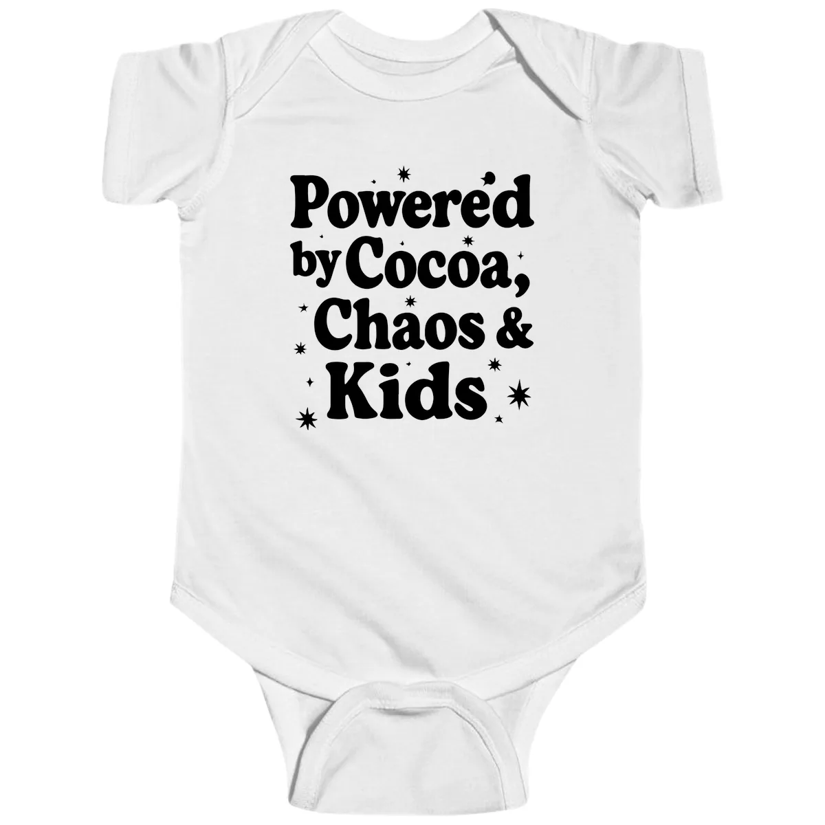 Powered By Cocoa Chaos And Kids Baby Onesie in White