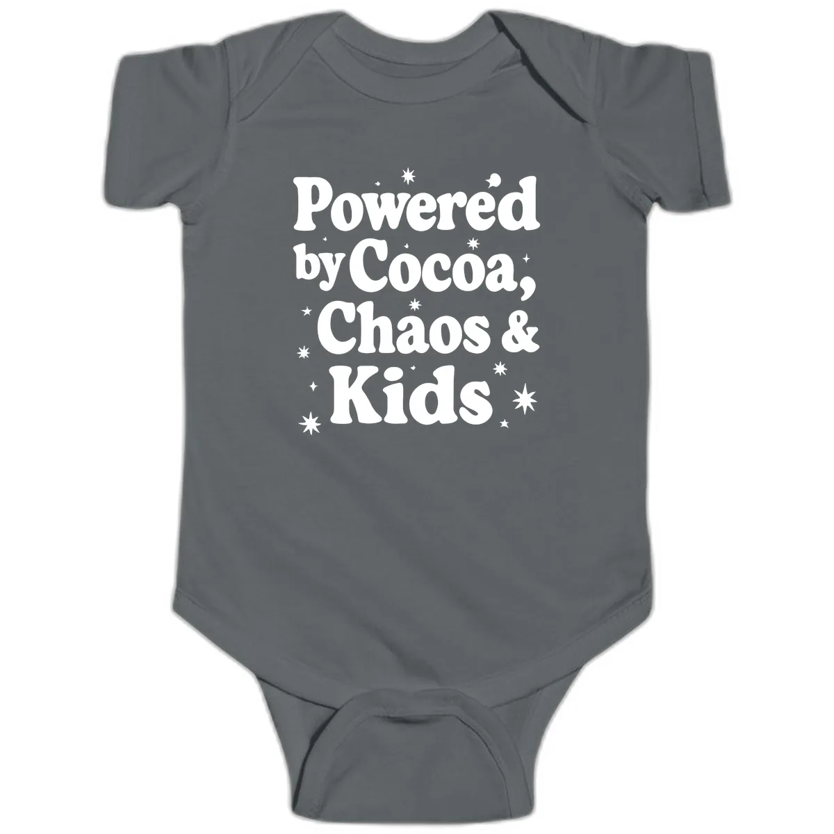 Powered By Cocoa Chaos And Kids Baby Onesie in Charcoal
