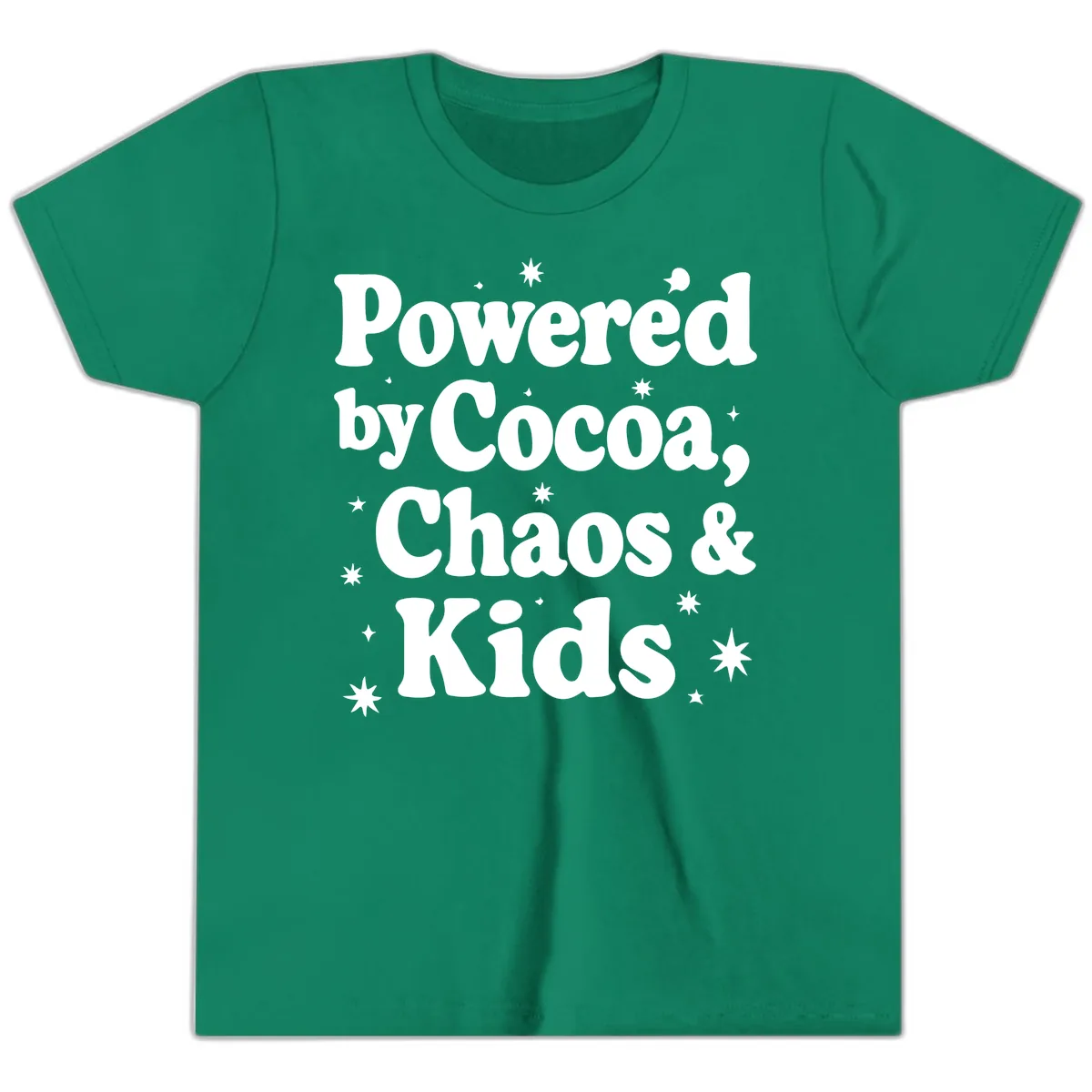 Powered By Cocoa Chaos And Kids Youth T-Shirt in Kelly