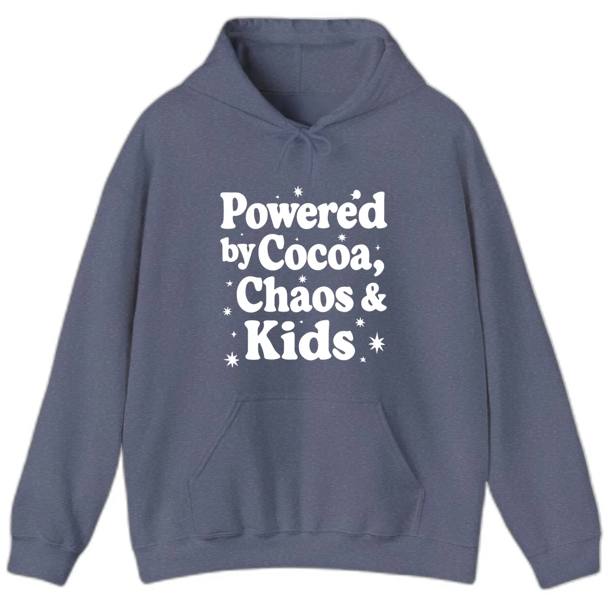 Powered by Cocoa Chaos and Kids Hoodie in Heather Navy