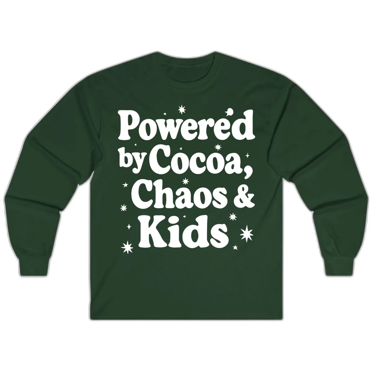 Powered by Cocoa Chaos and Kids Long Sleeve in Forest Green