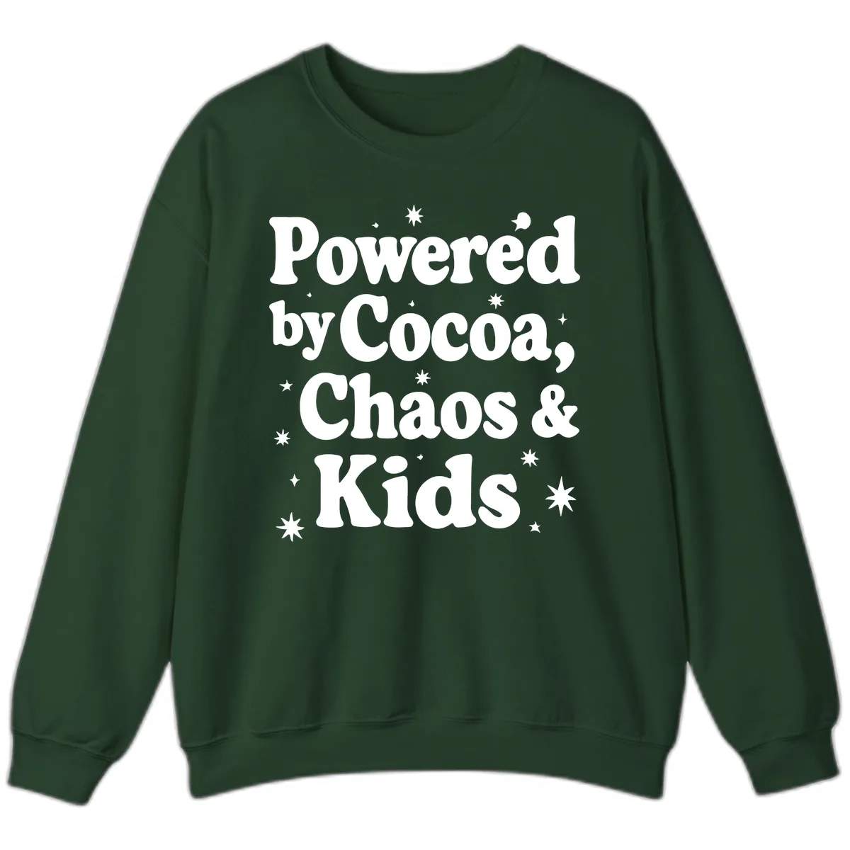 Powered by Cocoa Chaos and Kids Sweatshirt in Forest Green