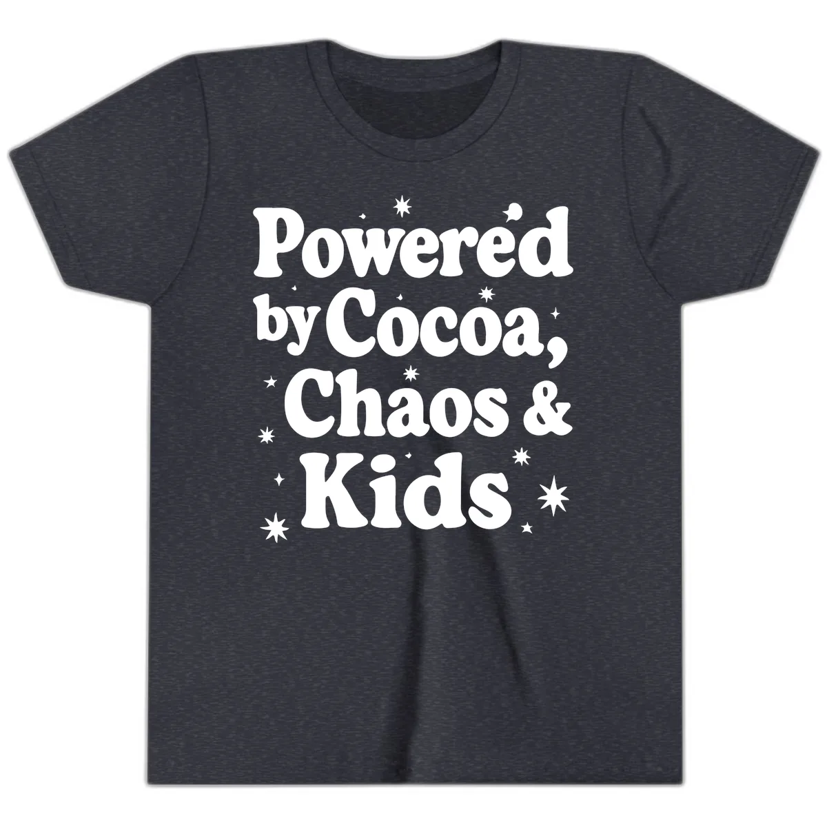 Powered by Cocoa Chaos and Kids Youth T-Shirt in Heather Navy