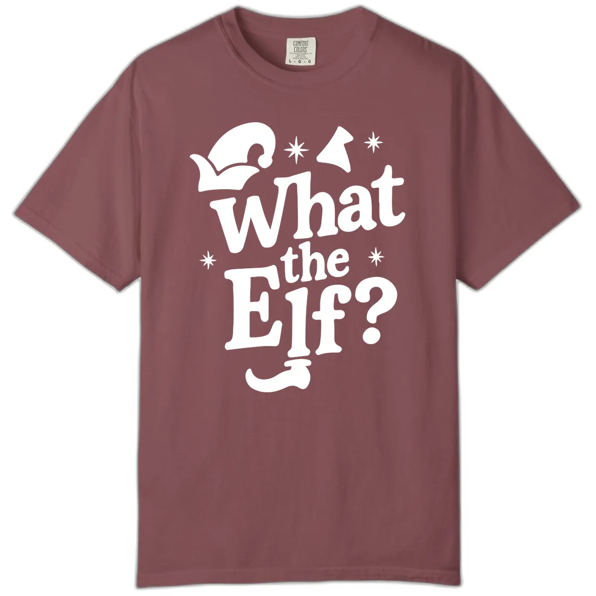 What The Elf Holiday Phrase Design Comfort Color in Brick