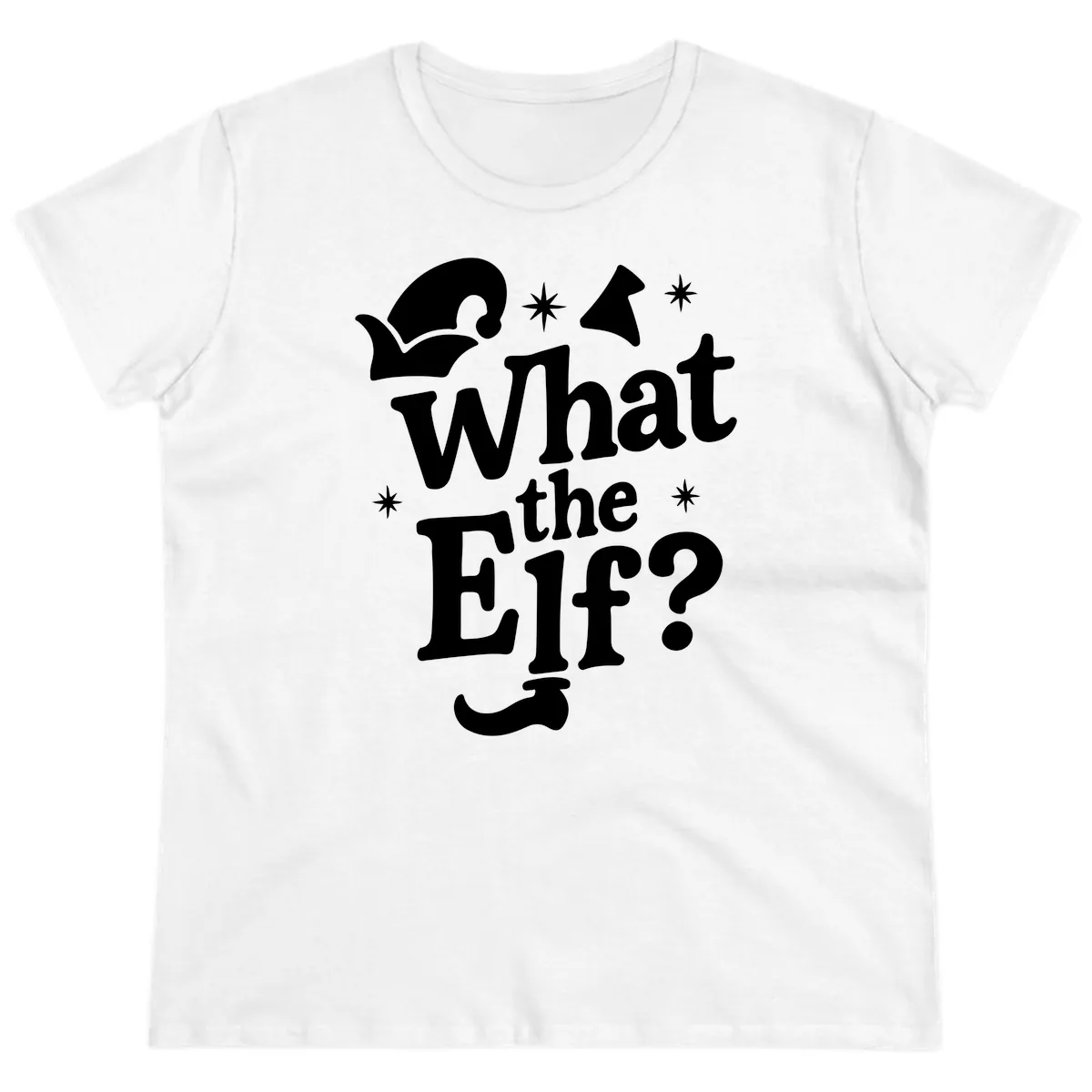 What The Elf Holiday Phrase Design Ladies Tee in White