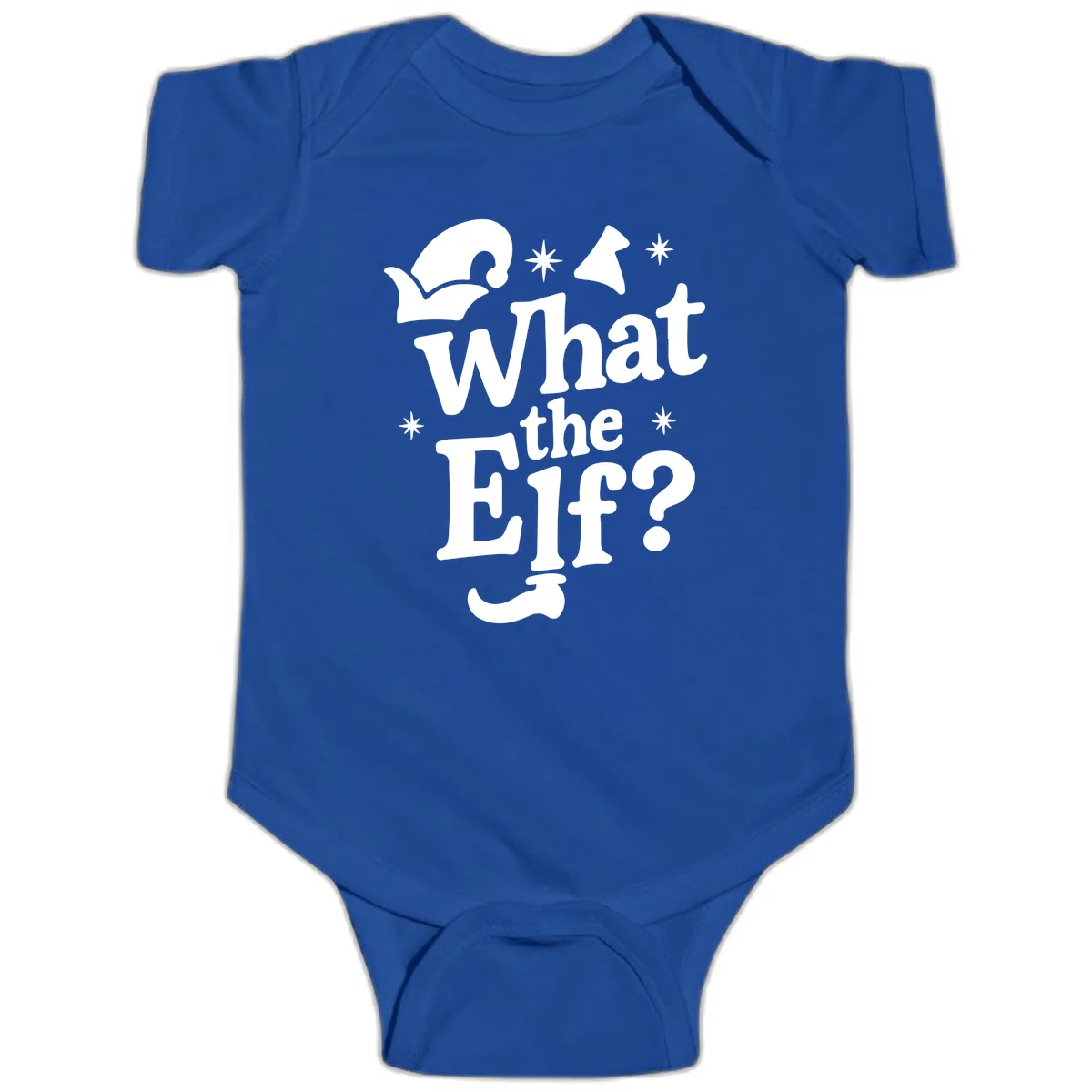 What The Elf Holiday Phrase Design Baby Onesie in Royal
