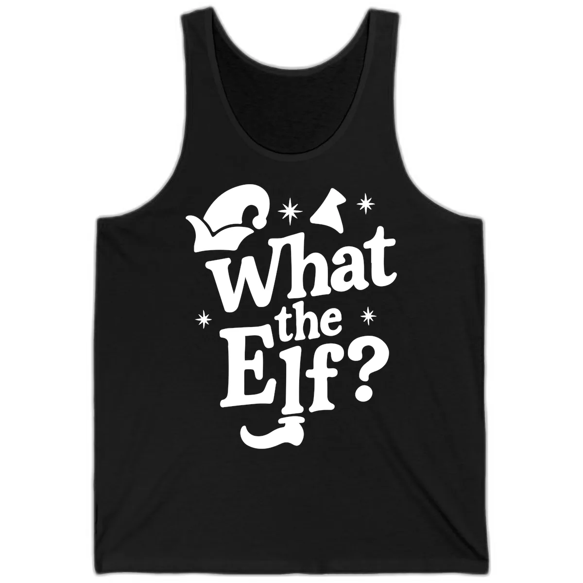 What The Elf Holiday Phrase Design Tank in Black