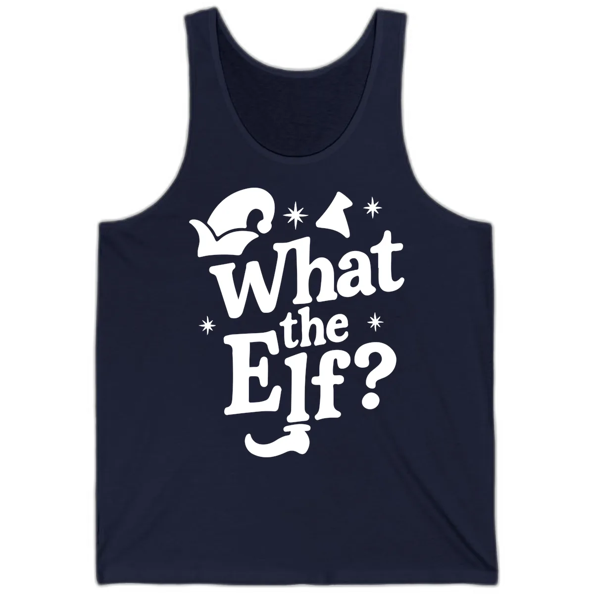 What The Elf Holiday Phrase Design Tank in Navy