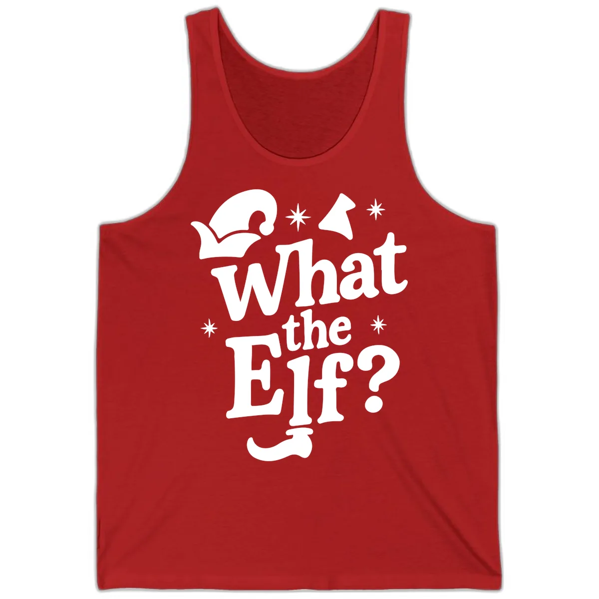 What The Elf Holiday Phrase Design Tank in Red