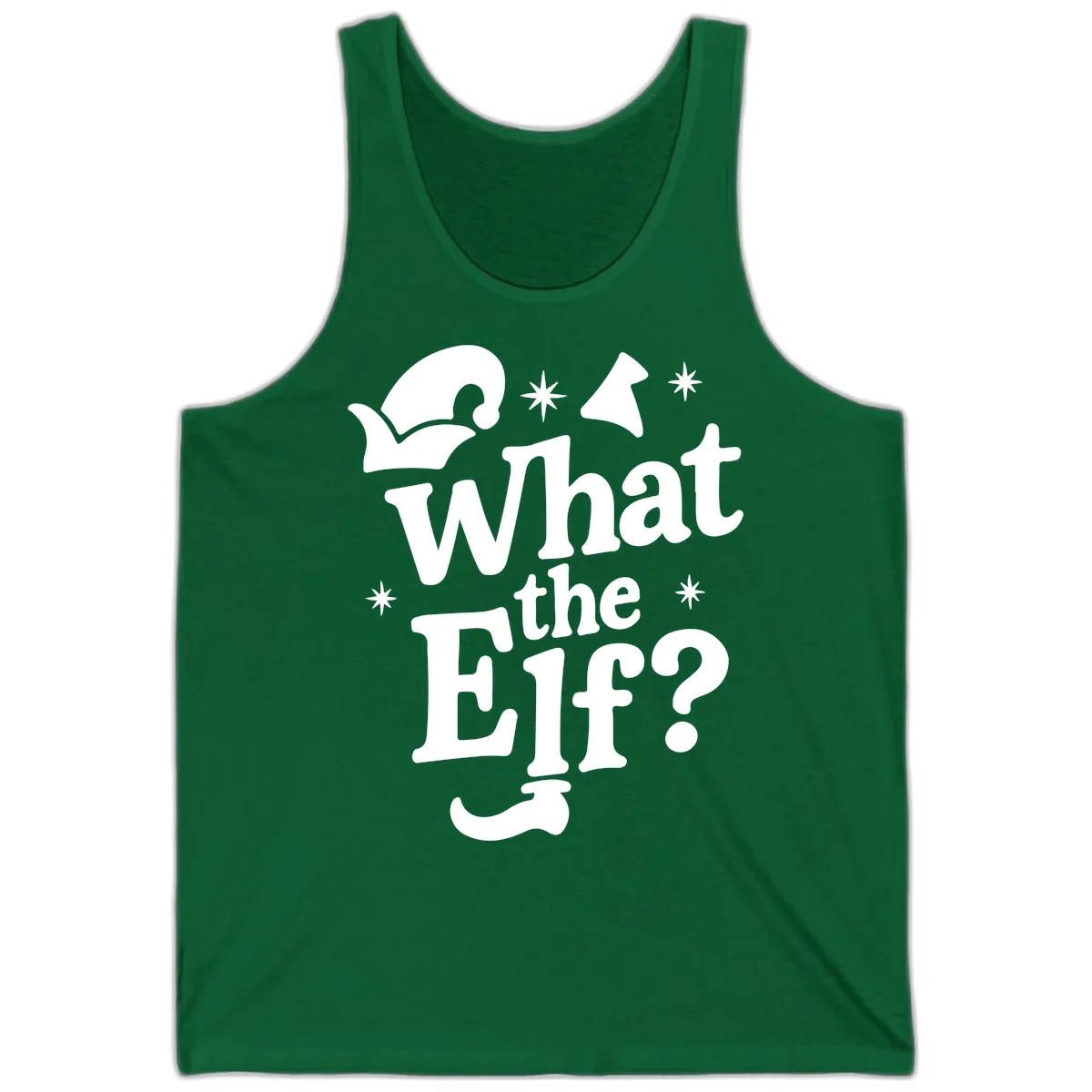 What The Elf Holiday Phrase Design Tank in Kelly