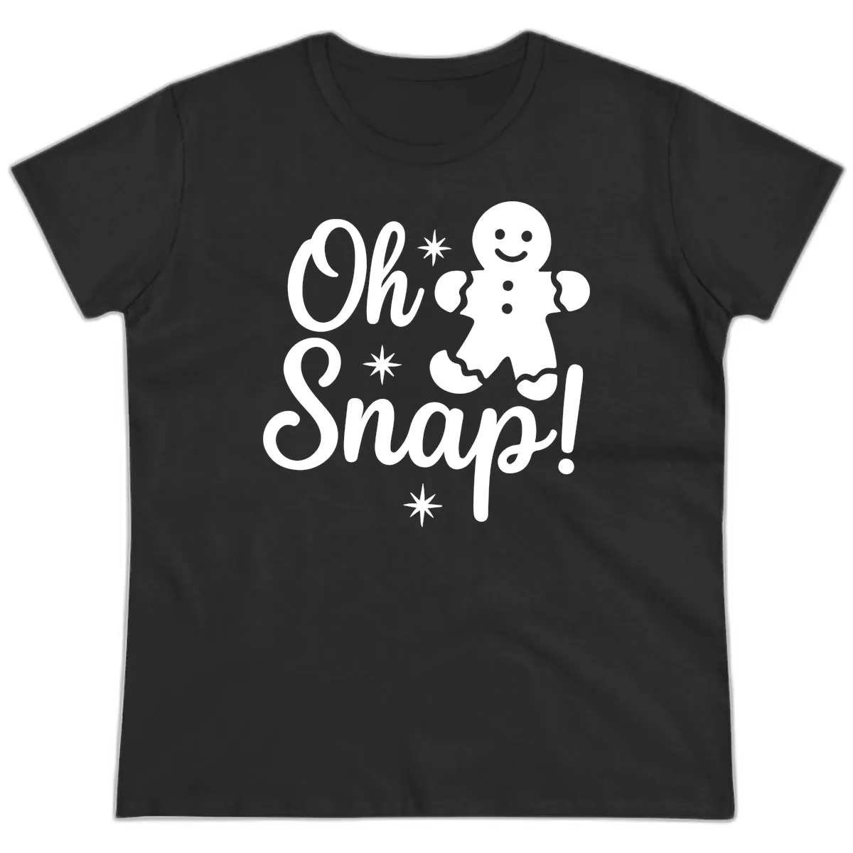 Oh Snap Gingerbread Man Holiday Graphic Ladies Tee in Black