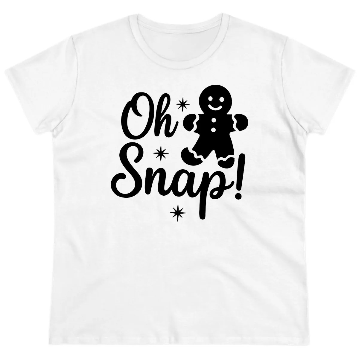 Oh Snap Gingerbread Man Holiday Graphic Ladies Tee in White