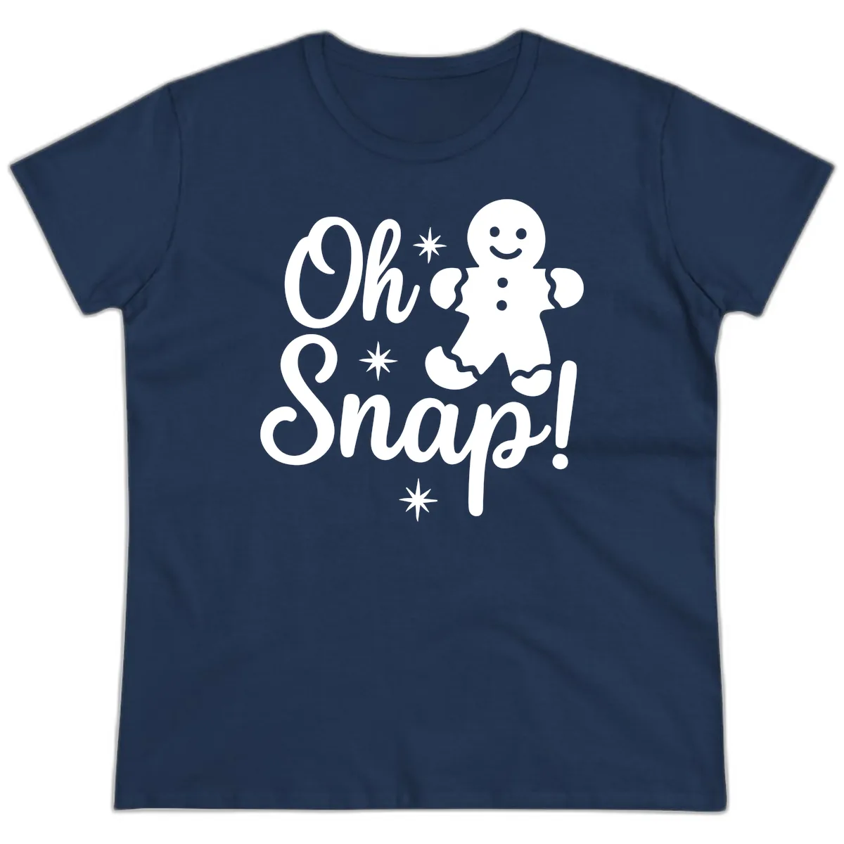 Oh Snap Gingerbread Man Holiday Graphic Ladies Tee in Navy