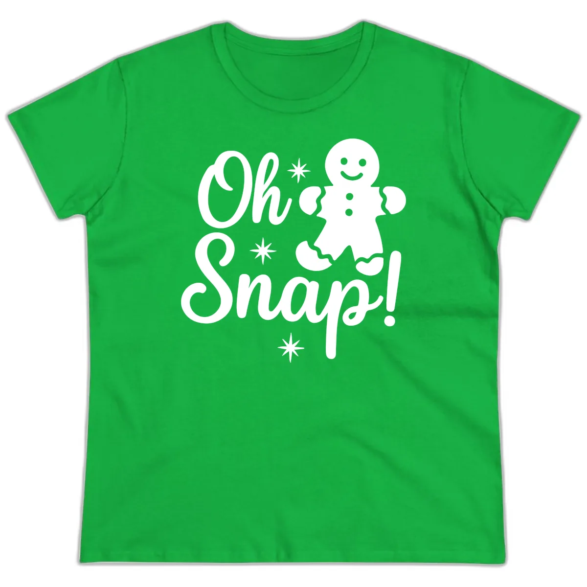 Oh Snap Gingerbread Man Holiday Graphic Ladies Tee in Irish Green