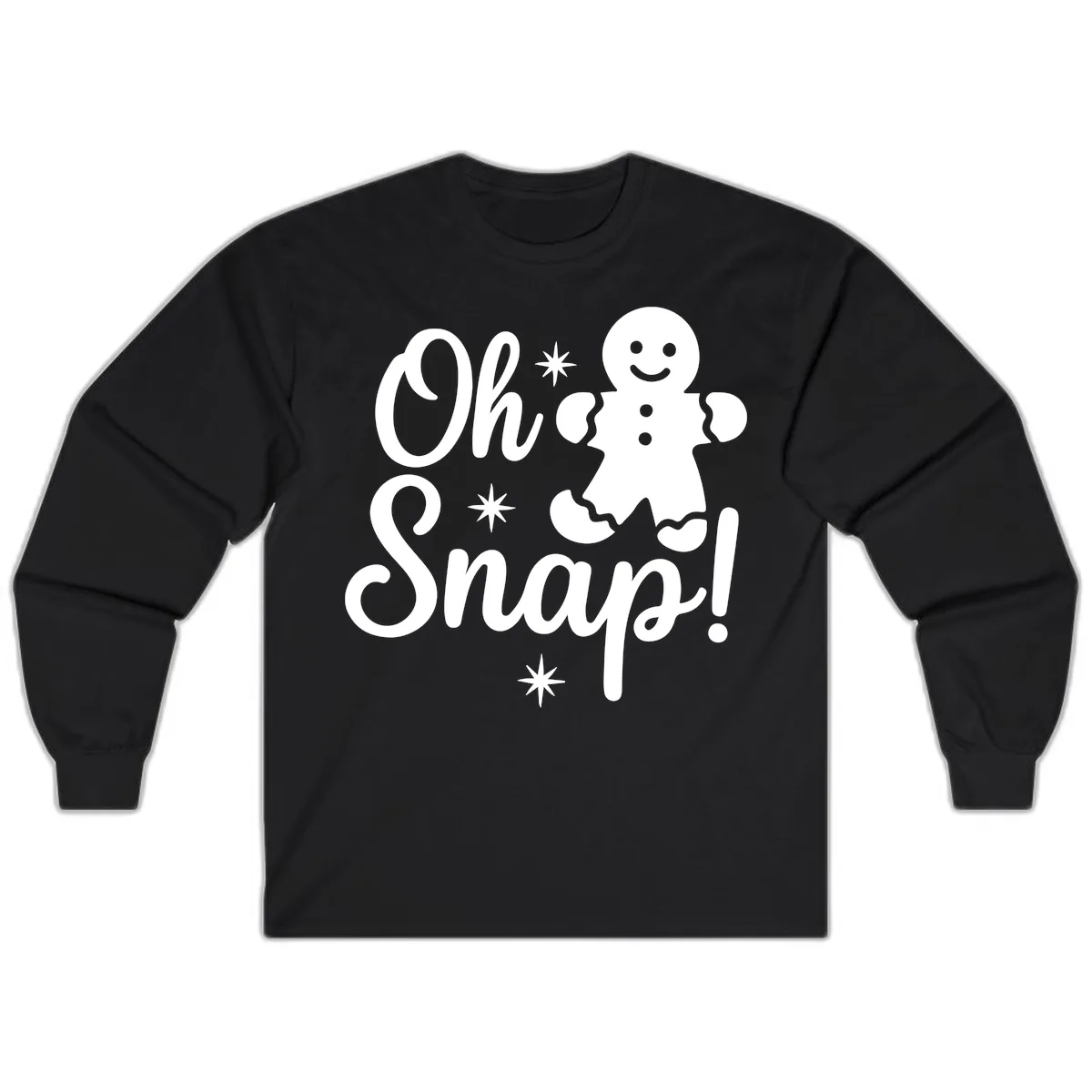 Oh Snap Gingerbread Man Holiday Graphic Long Sleeve in Black
