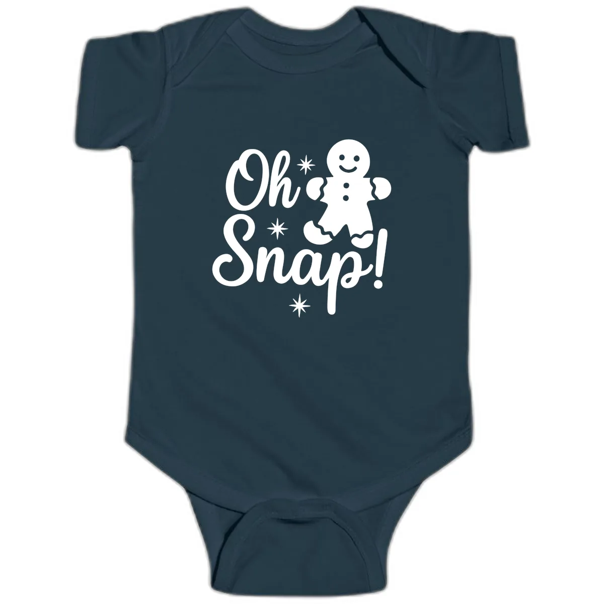 Oh Snap Gingerbread Man Holiday Graphic Baby Onesie in Navy