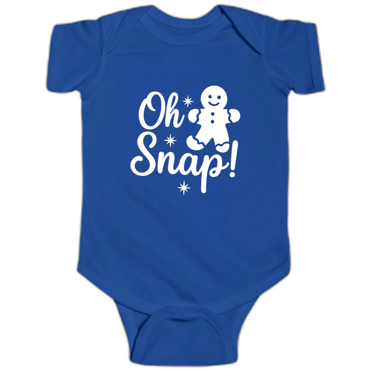 Oh Snap Gingerbread Man Holiday Graphic Baby Onesie in Royal