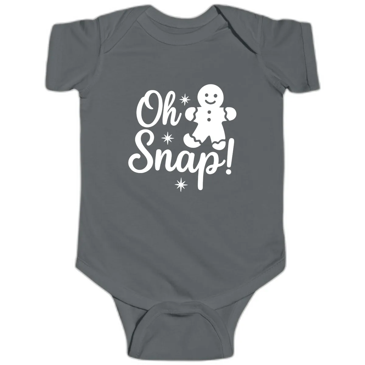 Oh Snap Gingerbread Man Holiday Graphic Baby Onesie in Charcoal