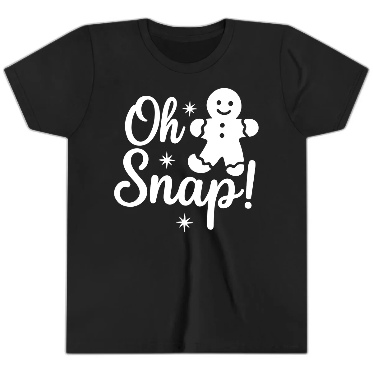 Oh Snap Gingerbread Man Holiday Graphic Youth T-Shirt in Black