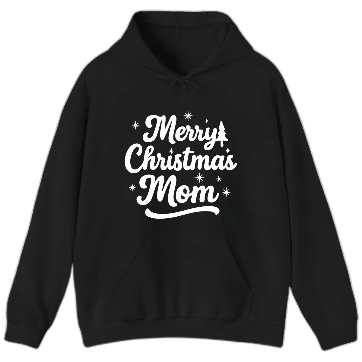 Merry Christmas Mom Script Design Hoodie in Black