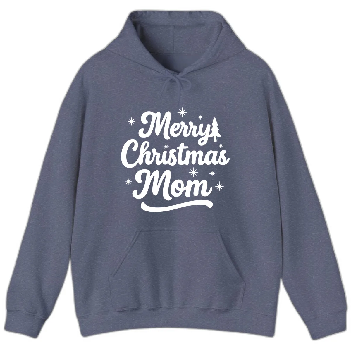 Merry Christmas Mom Script Design Hoodie in Heather Navy