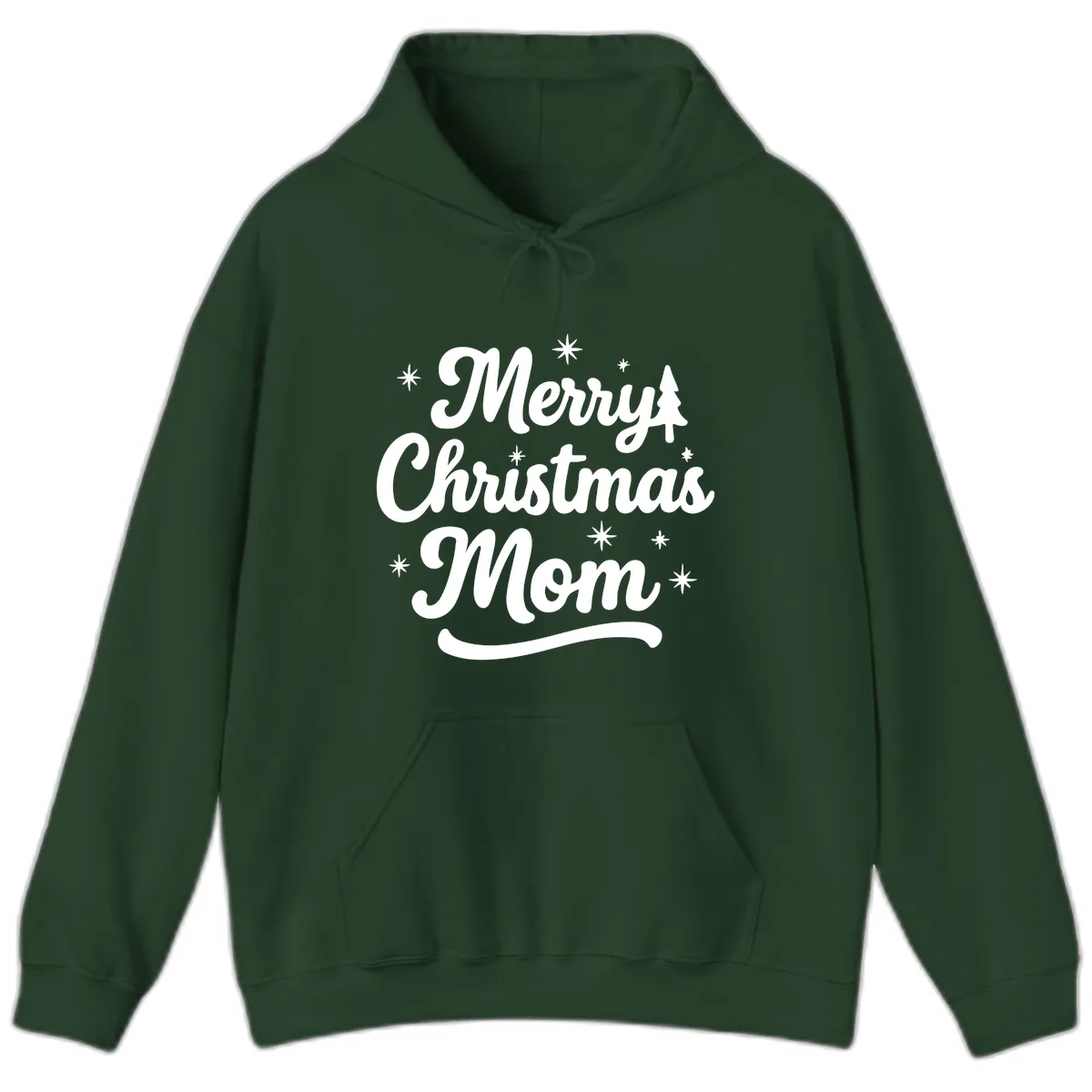 Merry Christmas Mom Script Design Hoodie in Forest Green