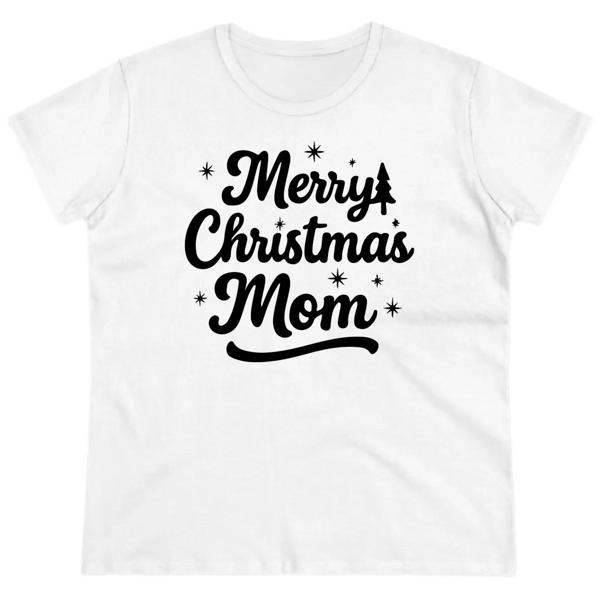 Merry Christmas Mom Script Design Ladies Tee in White