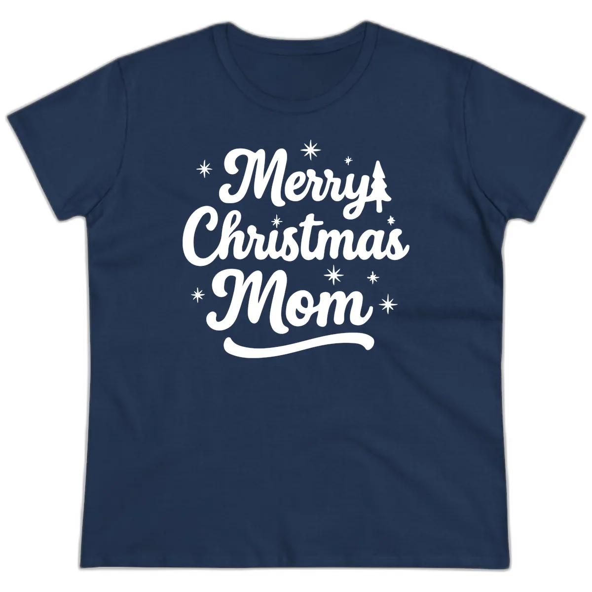 Merry Christmas Mom Script Design Ladies Tee in Navy