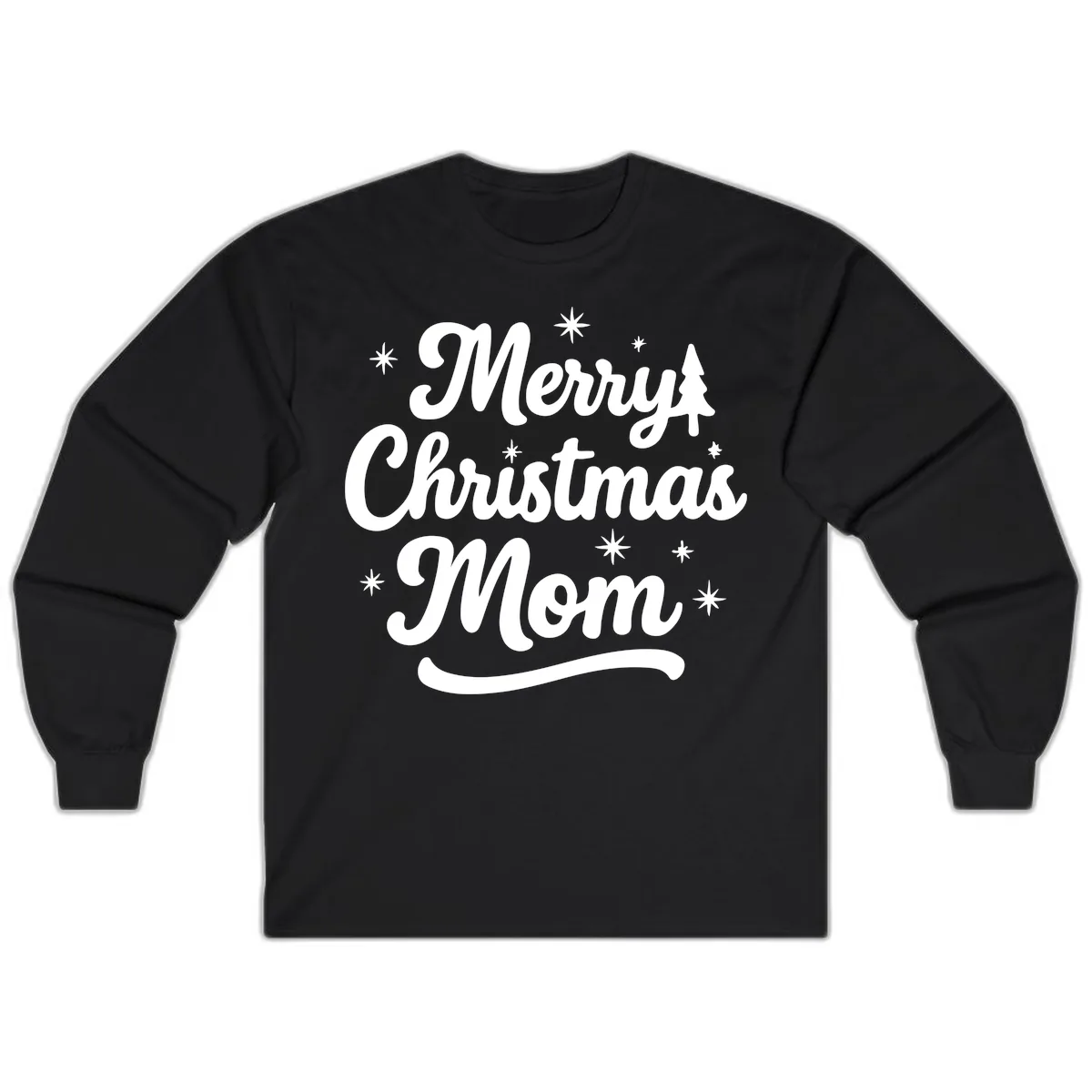 Merry Christmas Mom Script Design Long Sleeve in Black