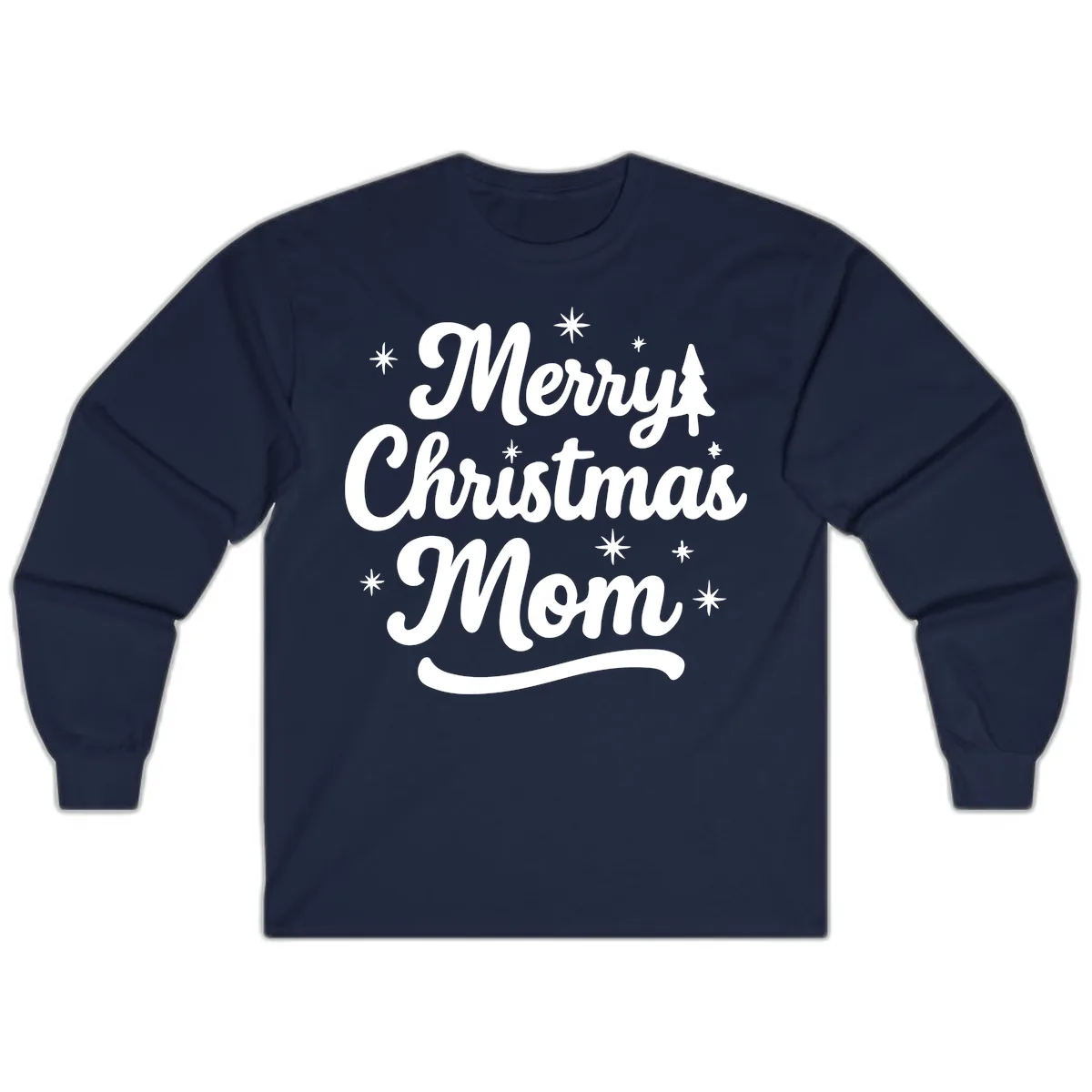Merry Christmas Mom Script Design Long Sleeve in Navy