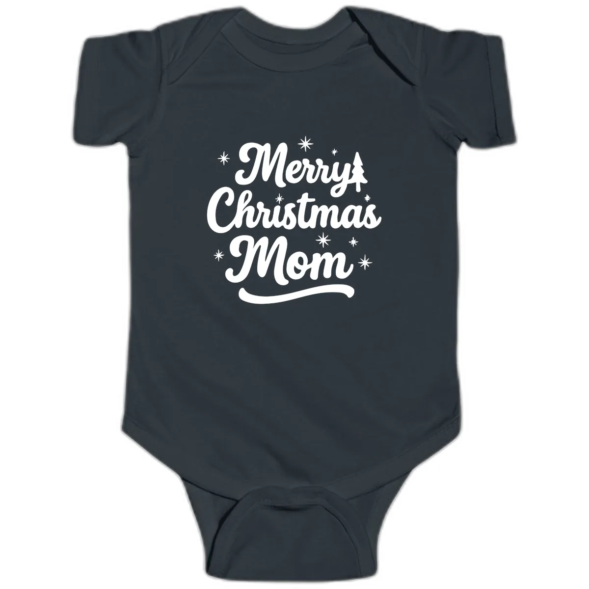 Merry Christmas Mom Script Design Baby Onesie in Black