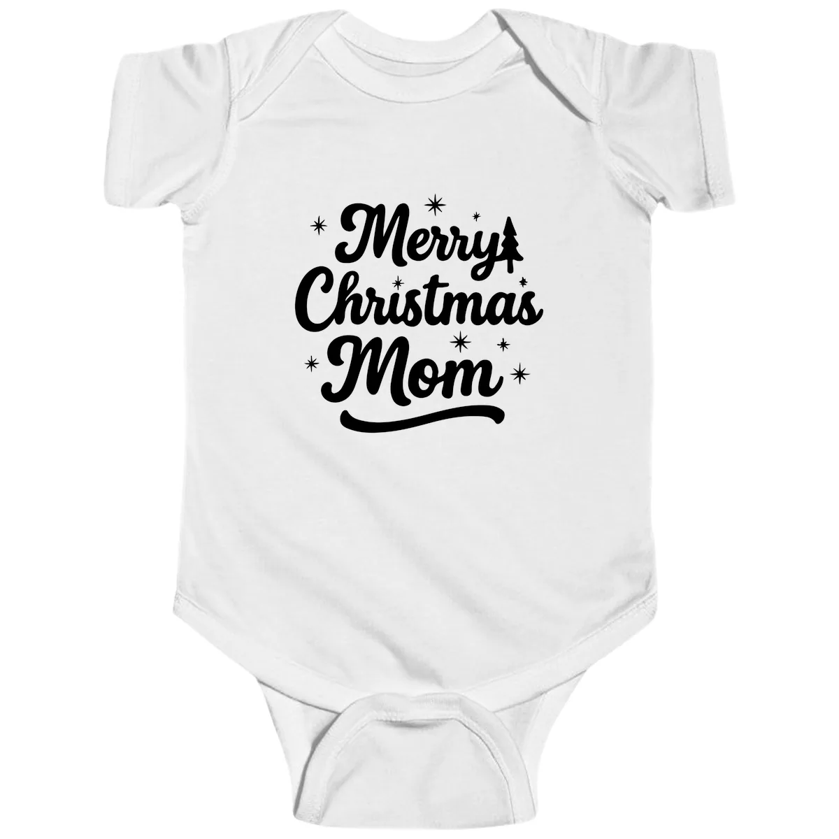 Merry Christmas Mom Script Design Baby Onesie in White