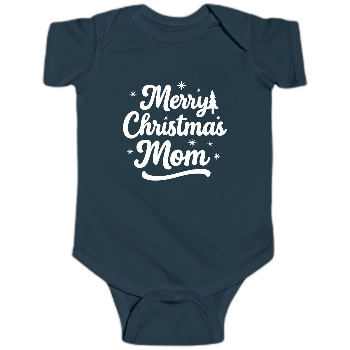 Merry Christmas Mom Script Design Baby Onesie in Navy