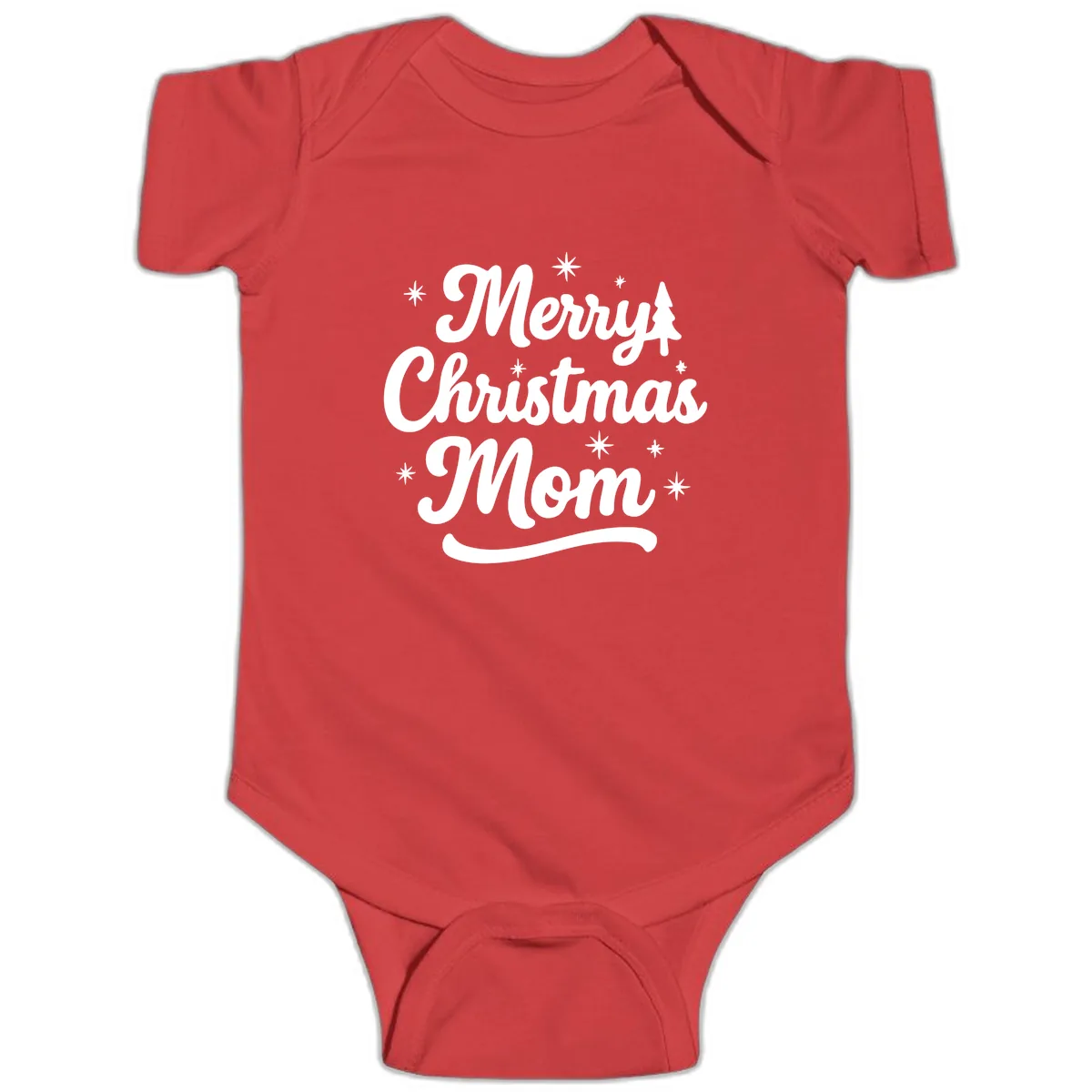 Merry Christmas Mom Script Design Baby Onesie in Red