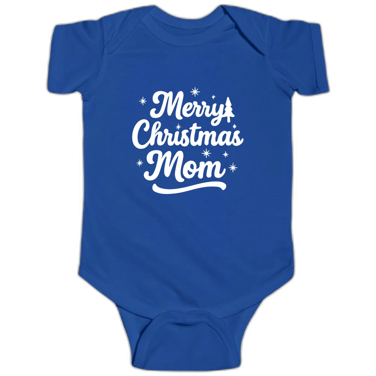 Merry Christmas Mom Script Design Baby Onesie in Royal