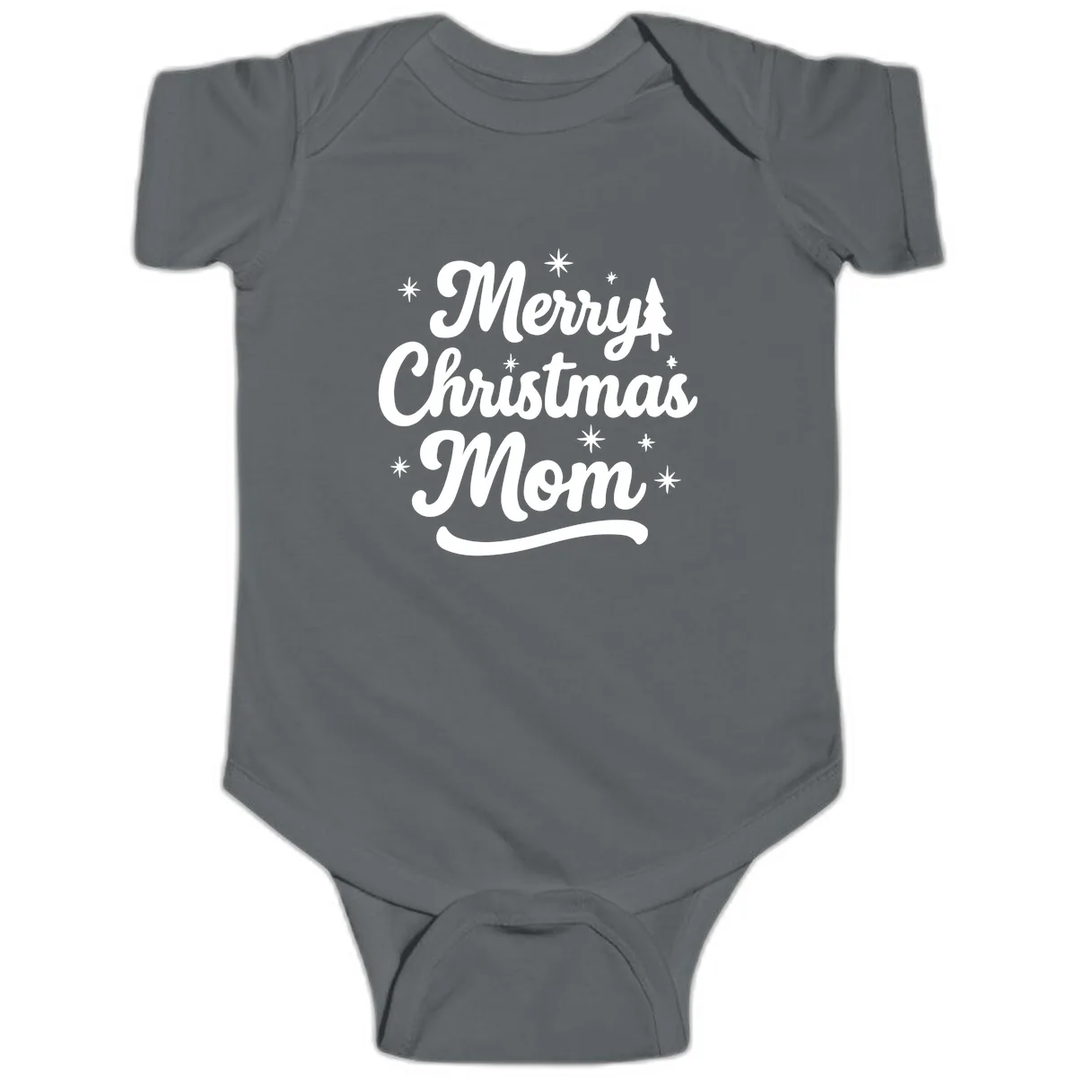 Merry Christmas Mom Script Design Baby Onesie in Charcoal