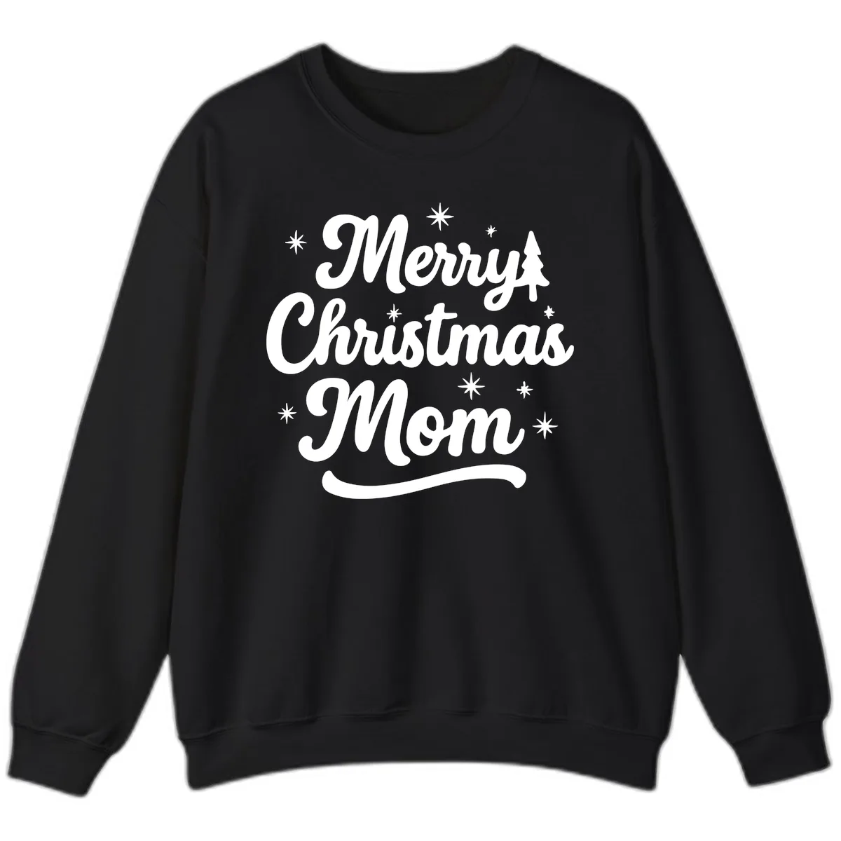 Merry Christmas Mom Script Design Sweatshirt in Black