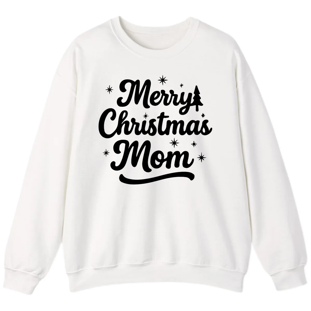 Merry Christmas Mom Script Design Sweatshirt in White