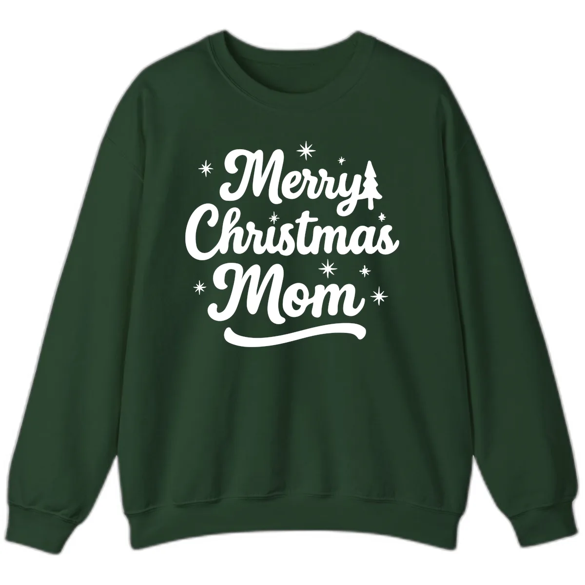 Merry Christmas Mom Script Design Sweatshirt in Forest Green