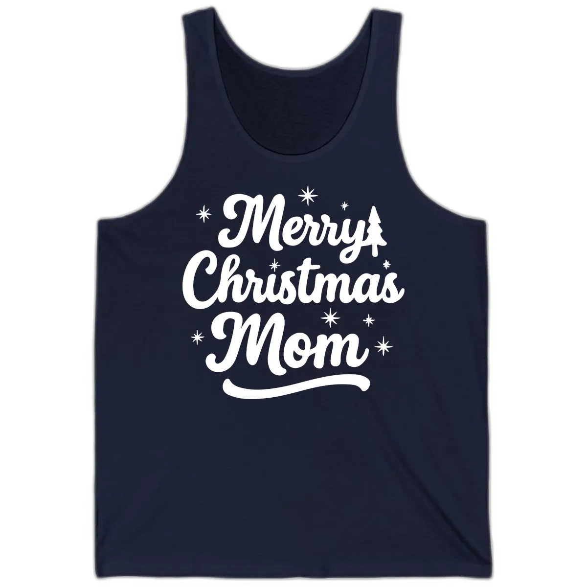 Merry Christmas Mom Script Design Tank in Navy