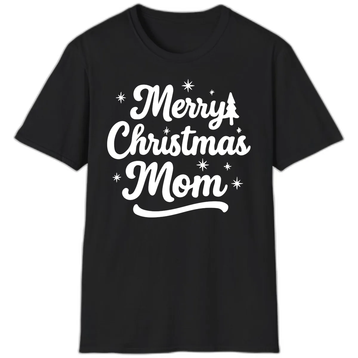 Merry Christmas Mom Script Design T-Shirt in Black