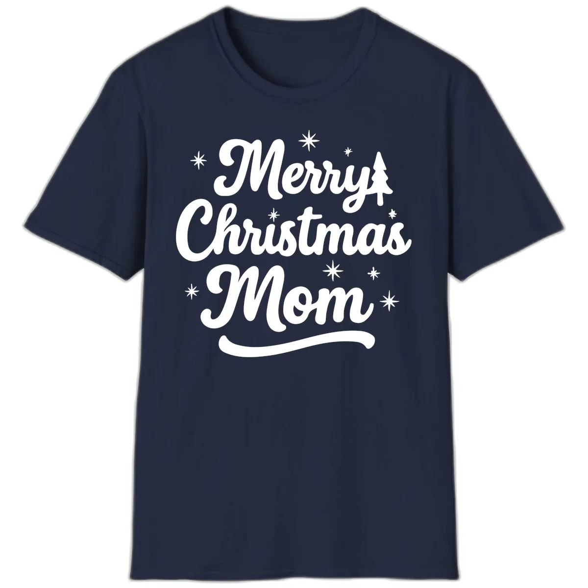 Merry Christmas Mom Script Design T-Shirt in Navy