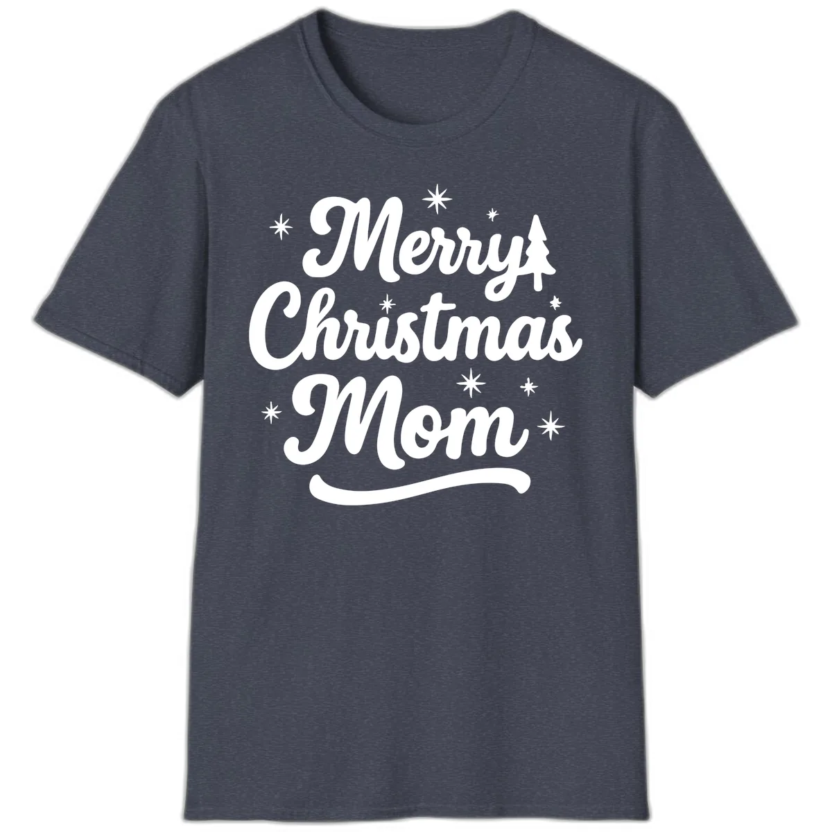 Merry Christmas Mom Script Design T-Shirt in Heather Navy