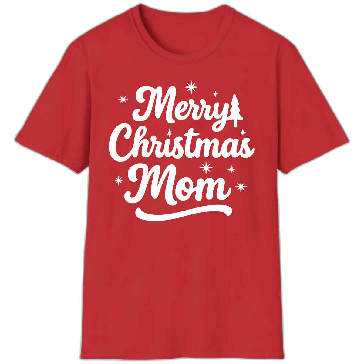 Merry Christmas Mom Script Design T-Shirt in Red