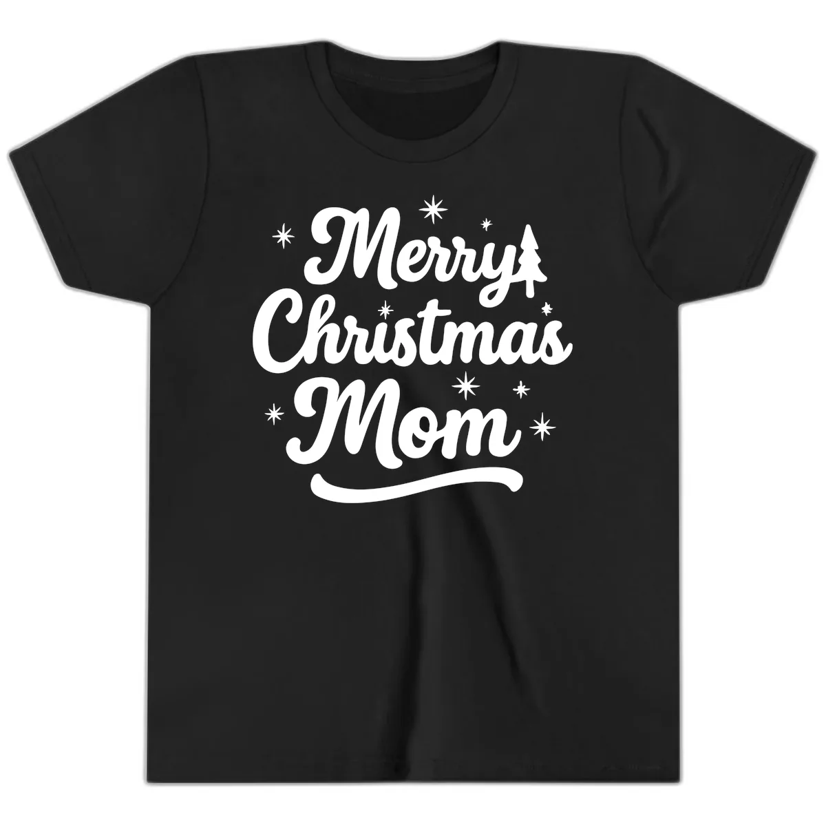 Merry Christmas Mom Script Design Youth T-Shirt in Black