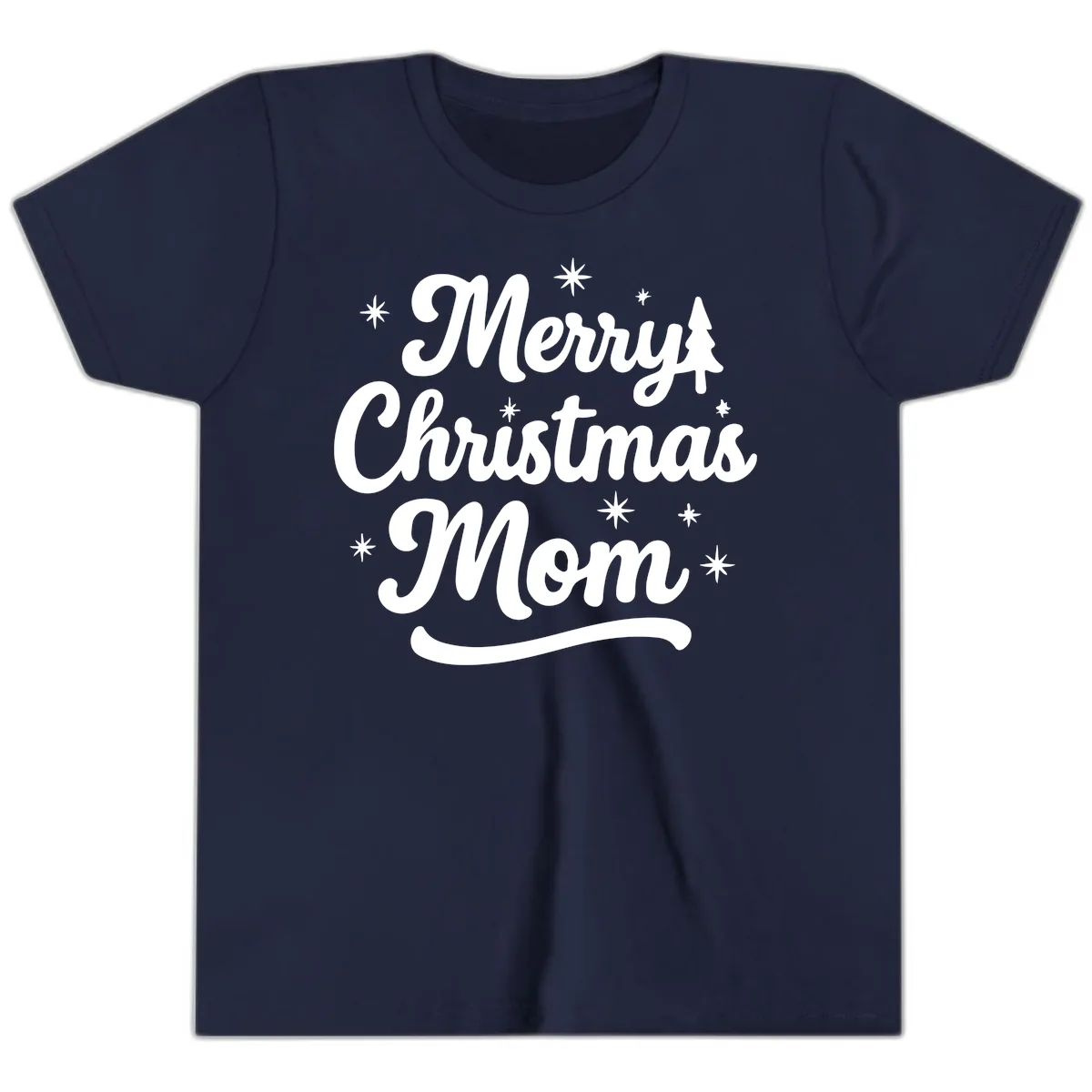 Merry Christmas Mom Script Design Youth T-Shirt in Navy