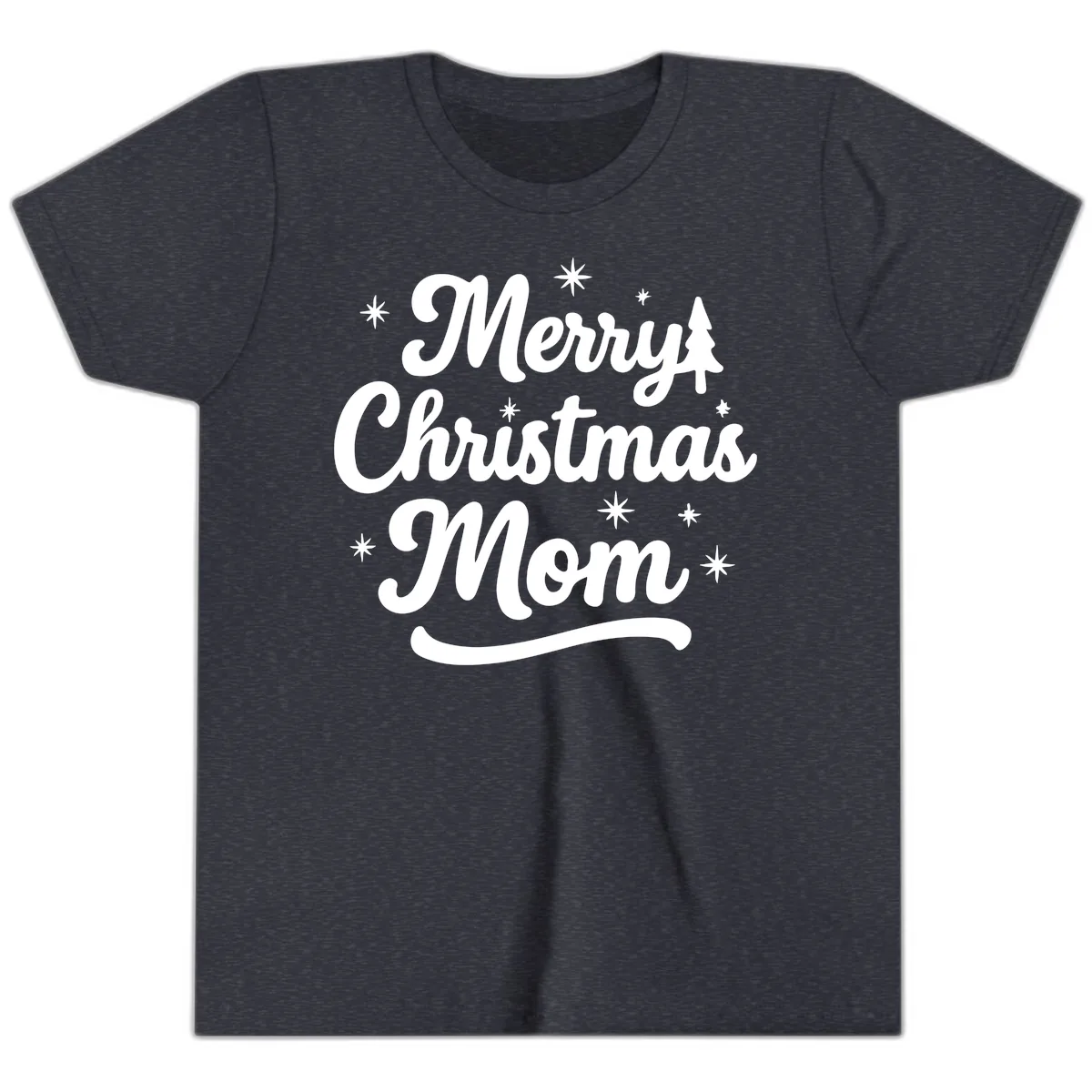 Merry Christmas Mom Script Design Youth T-Shirt in Heather Navy
