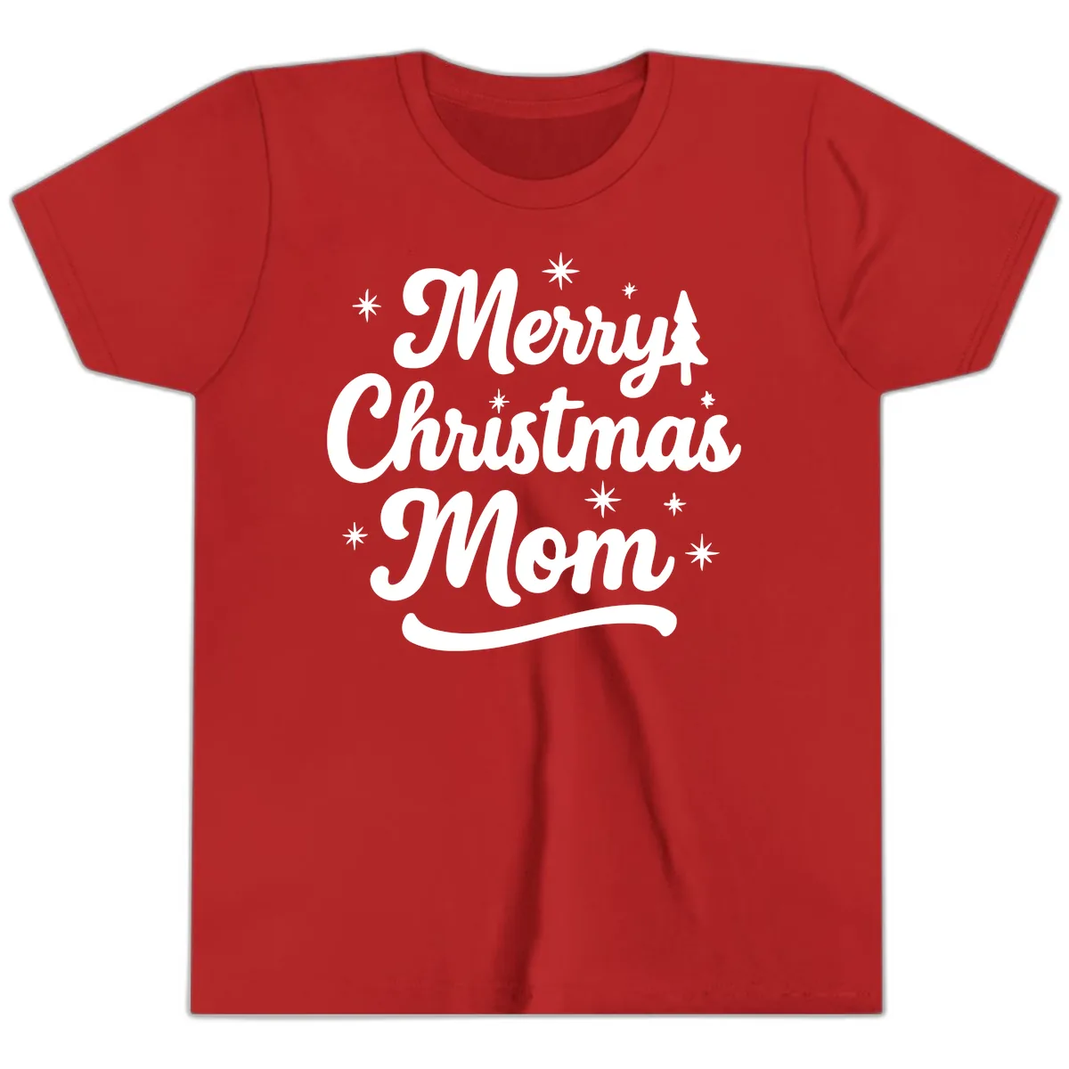 Merry Christmas Mom Script Design Youth T-Shirt in Red