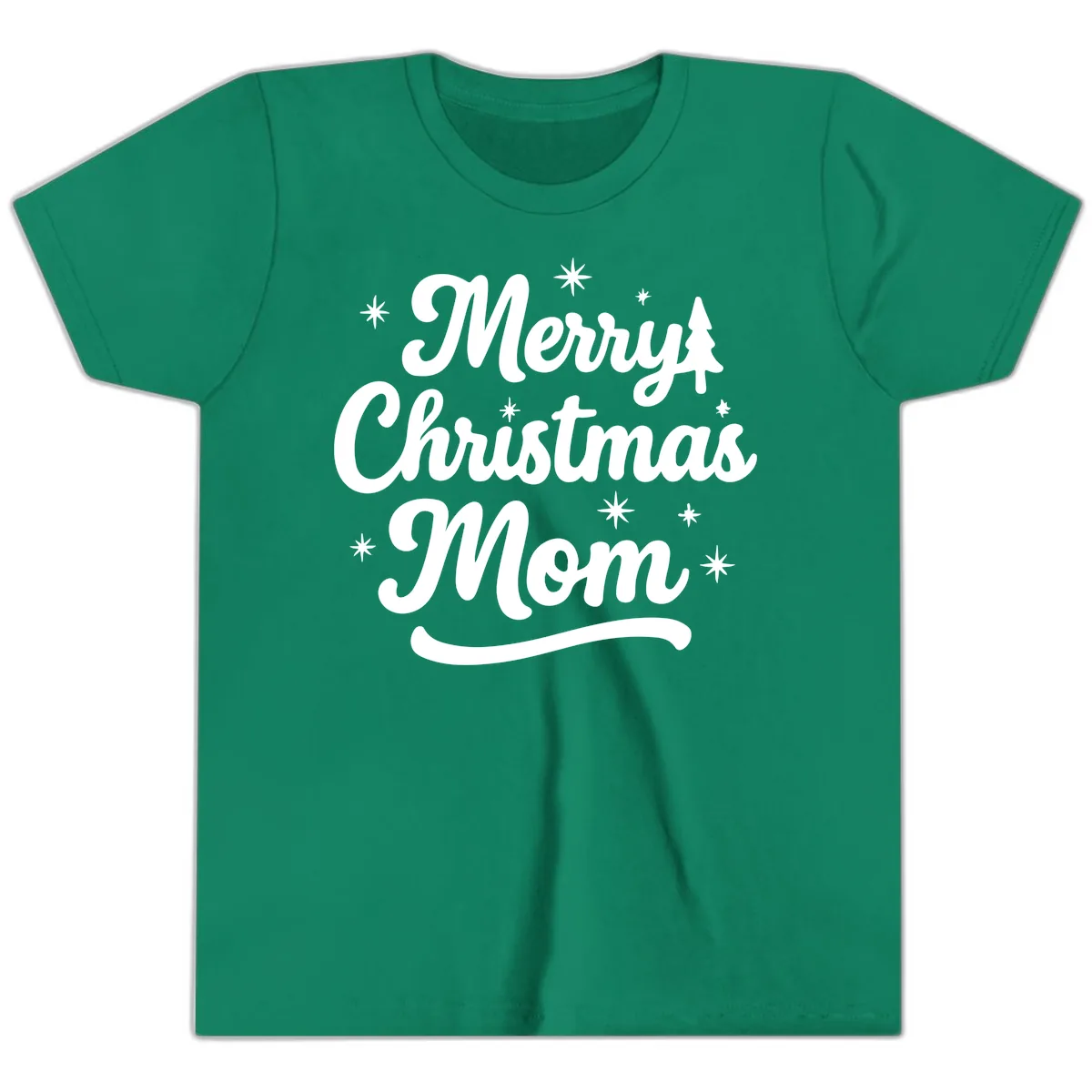Merry Christmas Mom Script Design Youth T-Shirt in Kelly