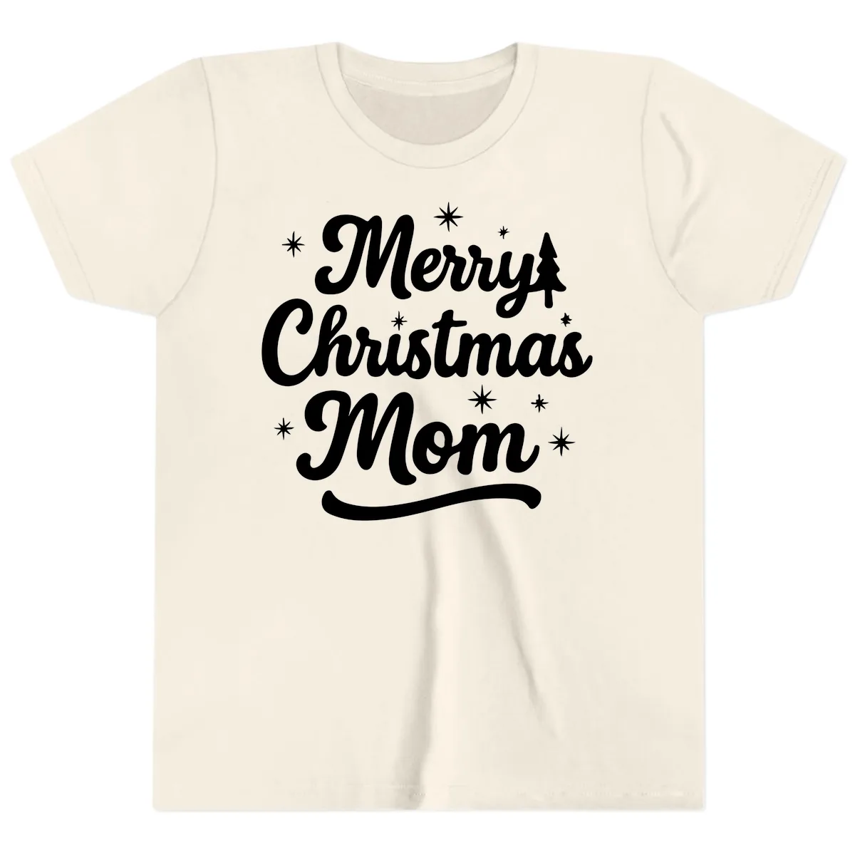 Merry Christmas Mom Script Design Youth T-Shirt in Natural